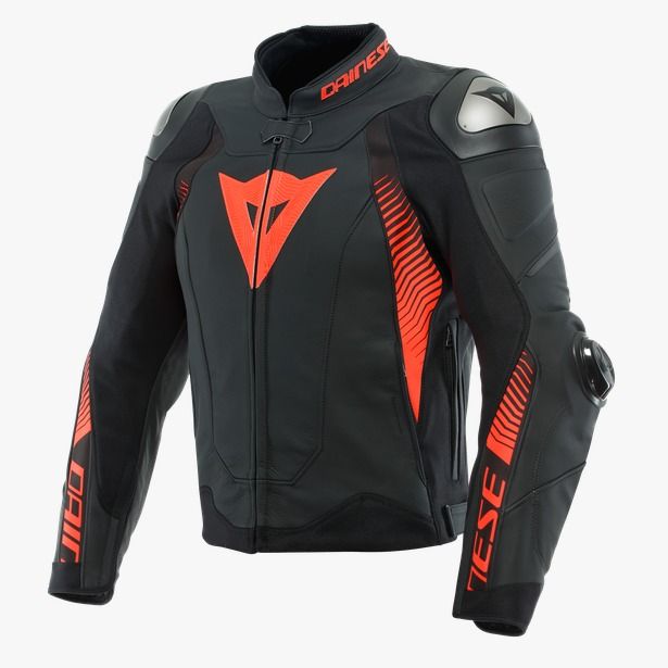 Dainese Super Speed 4 Leather Jacket Black-Matt/Fluo-Red : Delivery in 5 days
